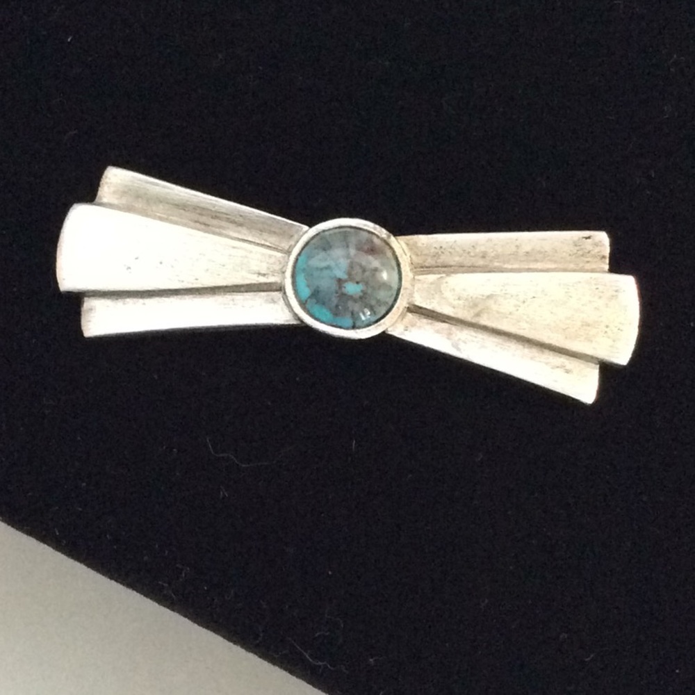 Vintage 80s Faux Turquoise Silver Brooch